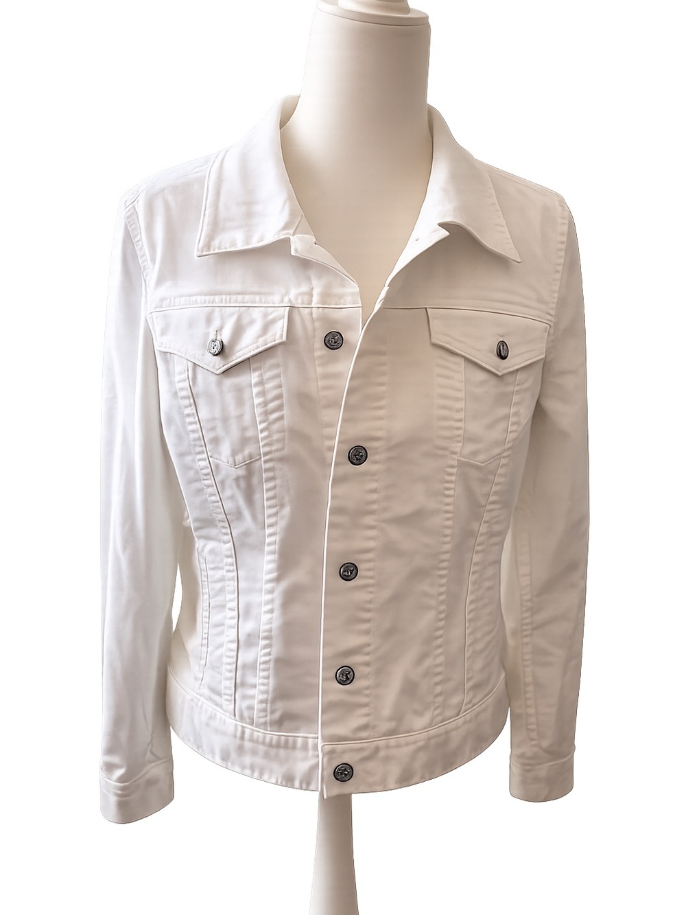Talbots White Stretch Denim Jacket Medium Classic Button Front Cotton Blend - Picture 2 of 10